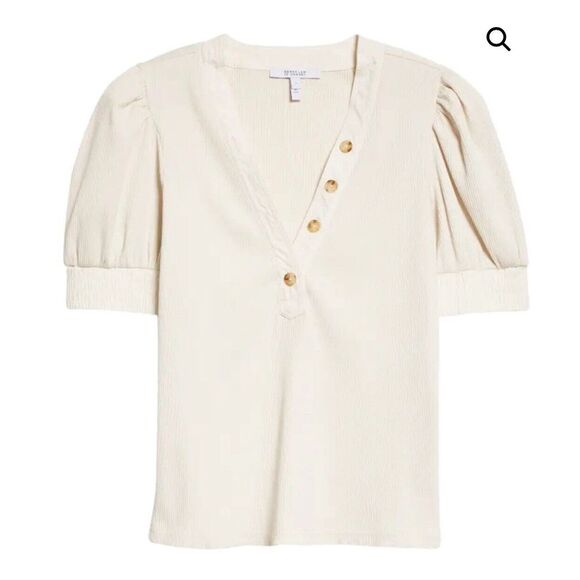 $195 Derek Lam 10 Crosby Size Heather T-Shirt Puff Sleeve Rib Off White L NWOT - Picture 3 of 10